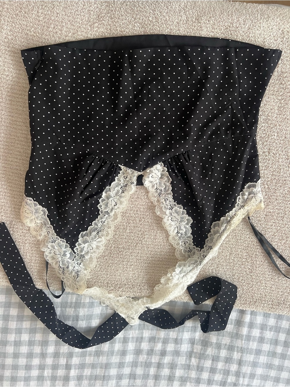 Beginning Boutique Black & White Polka Dot Lace Trim Halter Top - Picture 3 of 4